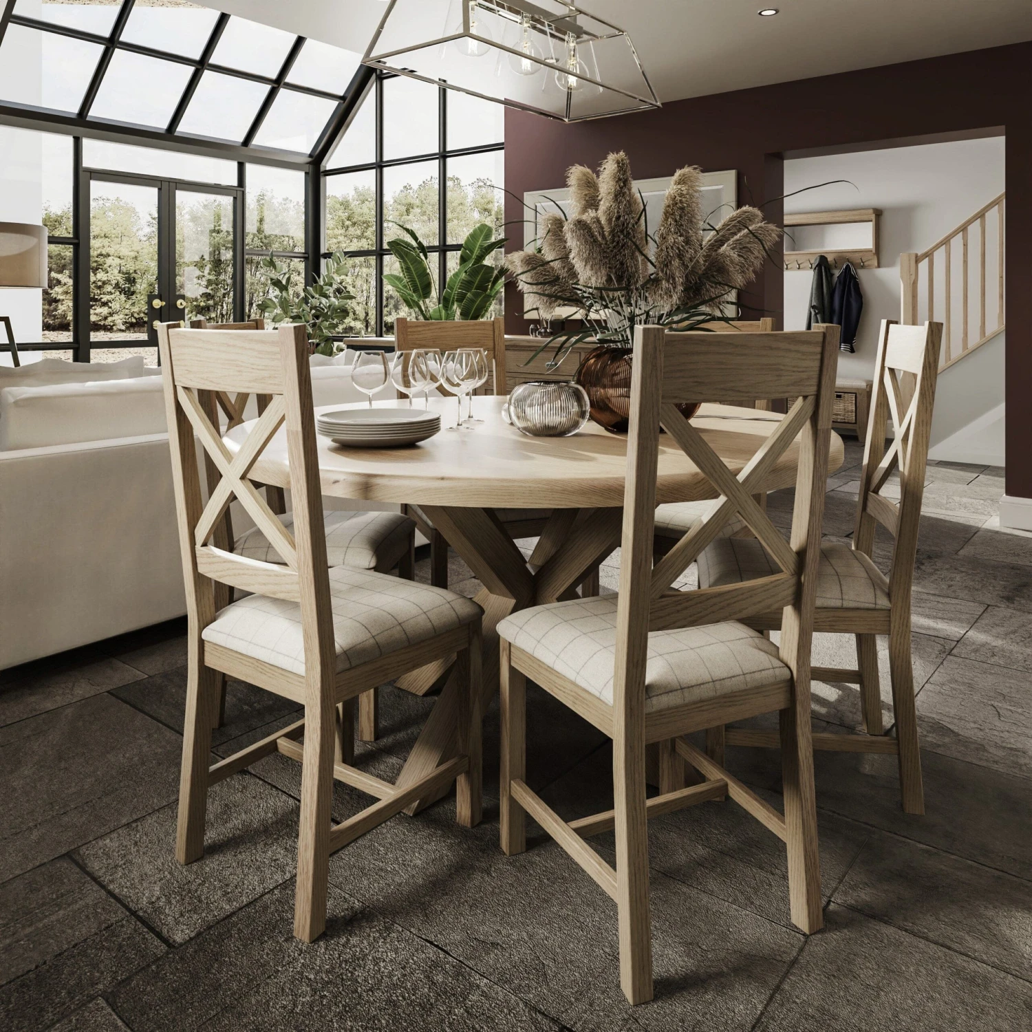 Wessex Smoked Oak Large Round Cross Leg Dining Table 1 Wessex Smoked Oak Large Round Cross Leg Dining Table