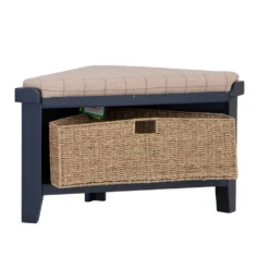 Wessex Smoked Oak Blue Painted Corner Hall Bench With Wicker Basket -Furniture Specialty Store HOP CHB B 2