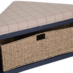 Wessex Smoked Oak Blue Painted Corner Hall Bench With Wicker Basket -Furniture Specialty Store HOP CHB B 6