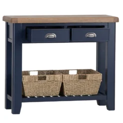 Wessex Smoked Oak Blue Painted Console Table With Wicker Baskets -Furniture Specialty Store HOP CON B 2