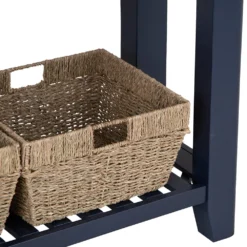 Wessex Smoked Oak Blue Painted Console Table With Wicker Baskets -Furniture Specialty Store HOP CON B 7