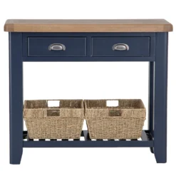Wessex Smoked Oak Blue Painted Console Table With Wicker Baskets -Furniture Specialty Store HOP CON B 9