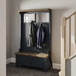 Wessex Smoked Oak Blue Painted Hall Bench Unit