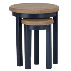 Wessex Smoked Oak Blue Painted Round Nest Of Tables -Furniture Specialty Store HOP RN2T B 5