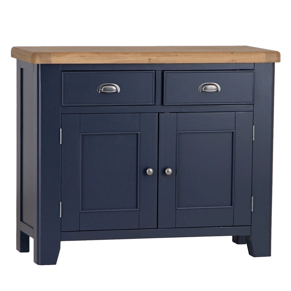 Wessex Smoked Oak Blue Painted Small 2 Drawer 2 Door Sideboard 2 Wessex Smoked Oak Blue Painted Small 2 Drawer 2 Door Sideboard - Image 2