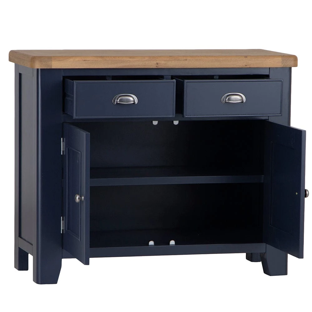 Wessex Smoked Oak Blue Painted Small 2 Drawer 2 Door Sideboard 3 Wessex Smoked Oak Blue Painted Small 2 Drawer 2 Door Sideboard - Image 3