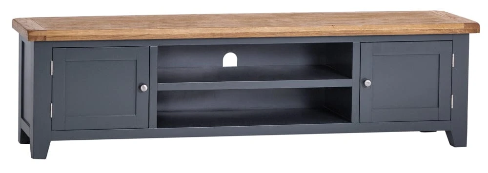 Hampshire Blue Painted Oak Extra Large TV Unit 2 Hampshire Blue Painted Oak Extra Large TV Unit - Image 2