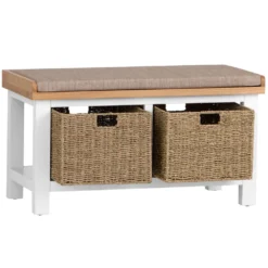 Salisbury White Painted Oak Hall Bench With Wicker Baskets 7 Salisbury White Painted Oak Hall Bench With Wicker Baskets -Furniture Specialty Store LP HB W2