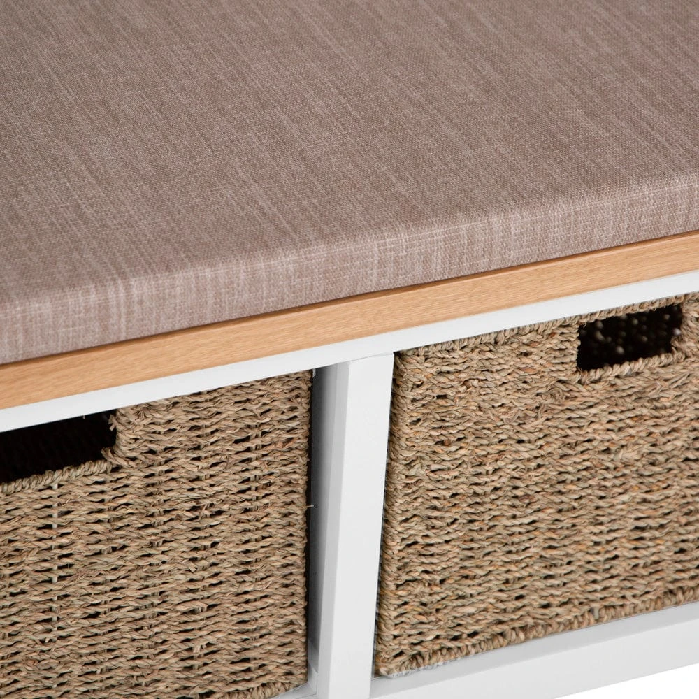 Salisbury White Painted Oak Hall Bench With Wicker Baskets 4 Salisbury White Painted Oak Hall Bench With Wicker Baskets - Image 4