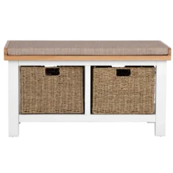 Salisbury White Painted Oak Hall Bench With Wicker Baskets 9 Salisbury White Painted Oak Hall Bench With Wicker Baskets -Furniture Specialty Store LP HB W4