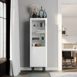 Venice Gloss Grey Tall Narrow Bookcase With LED Lighting