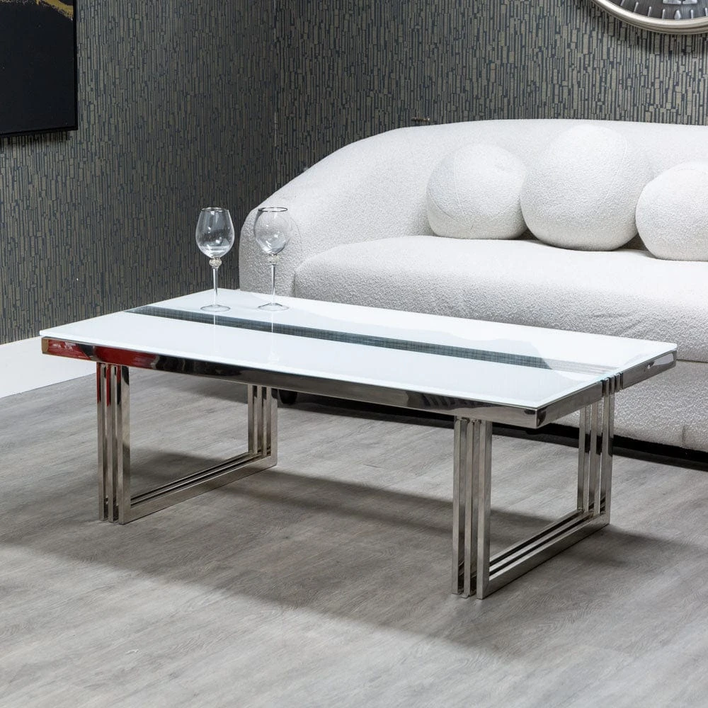 Genoa Glass Coffee Table With Metal Detailing 1 Genoa Glass Coffee Table With Metal Detailing