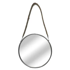 The Mirror Collection Round Silver Mirror With Rope Strap