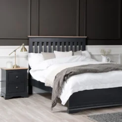 Florence Midnight Grey Painted Oak Super King Size Bed Frame