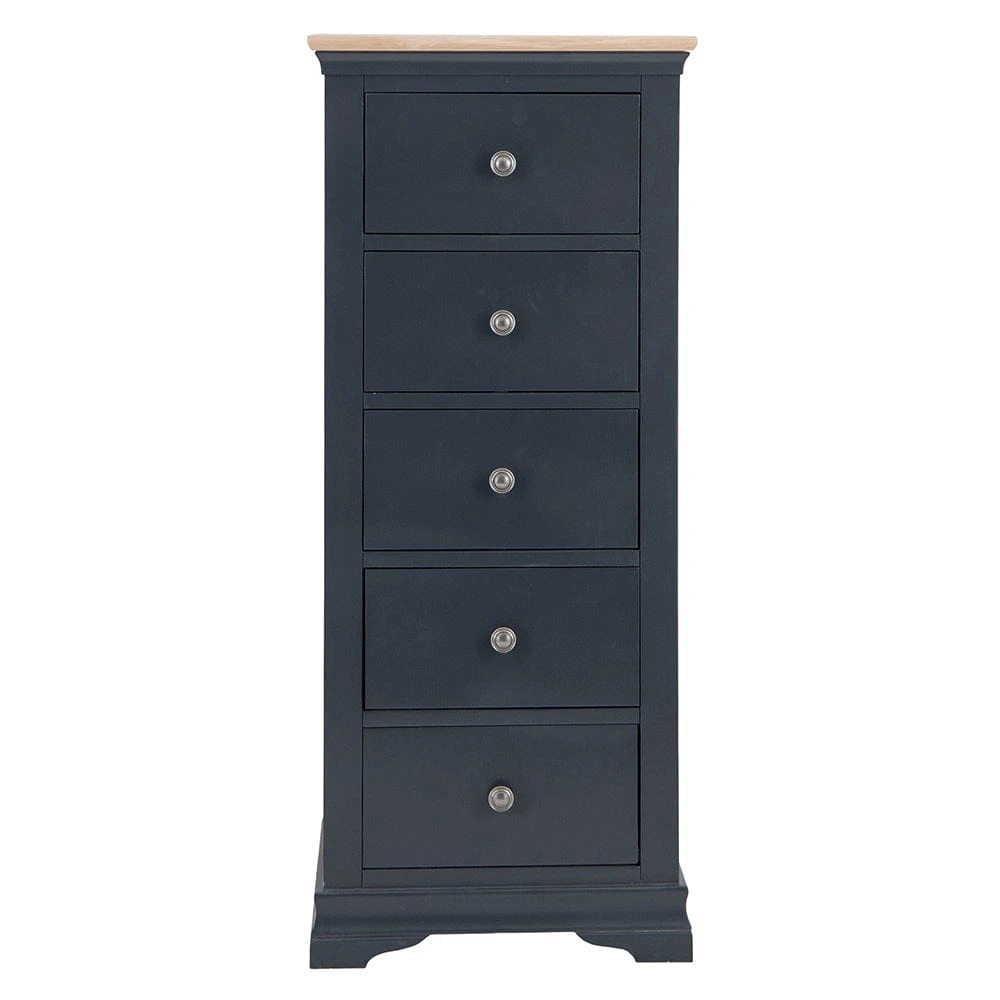 Florence Midnight Grey Painted Oak 5 Drawer Tallboy 10 Florence Midnight Grey Painted Oak 5 Drawer Tallboy - Image 10