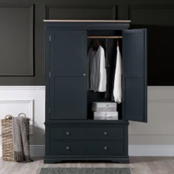 Florence Midnight Grey Painted Oak 2 Door Wardrobe With Drawers