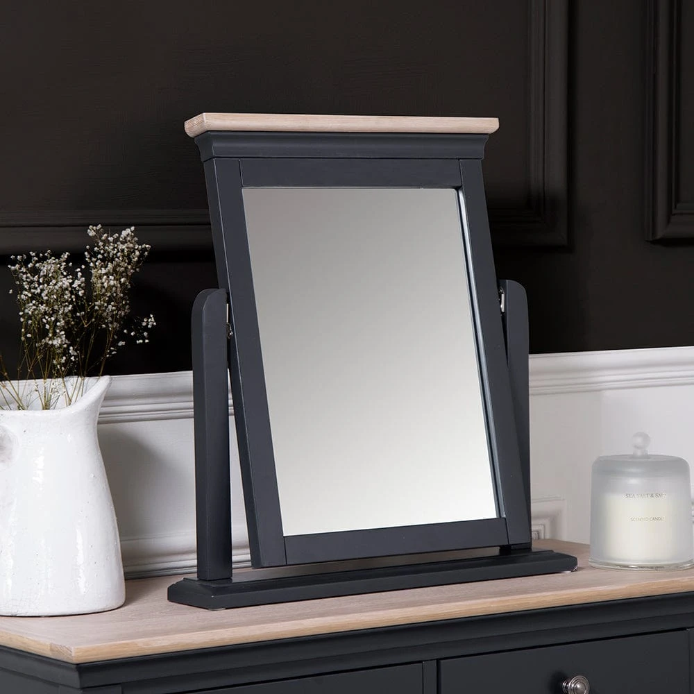 Florence Midnight Grey Painted Oak Vanity Mirror 1 Florence Midnight Grey Painted Oak Vanity Mirror