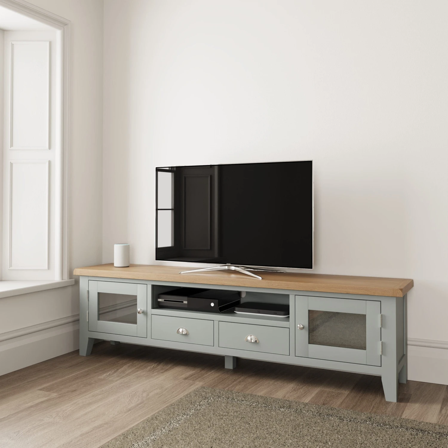 Suffolk Grey Painted Oak Extra Large TV Unit 1 Suffolk Grey Painted Oak Extra Large TV Unit