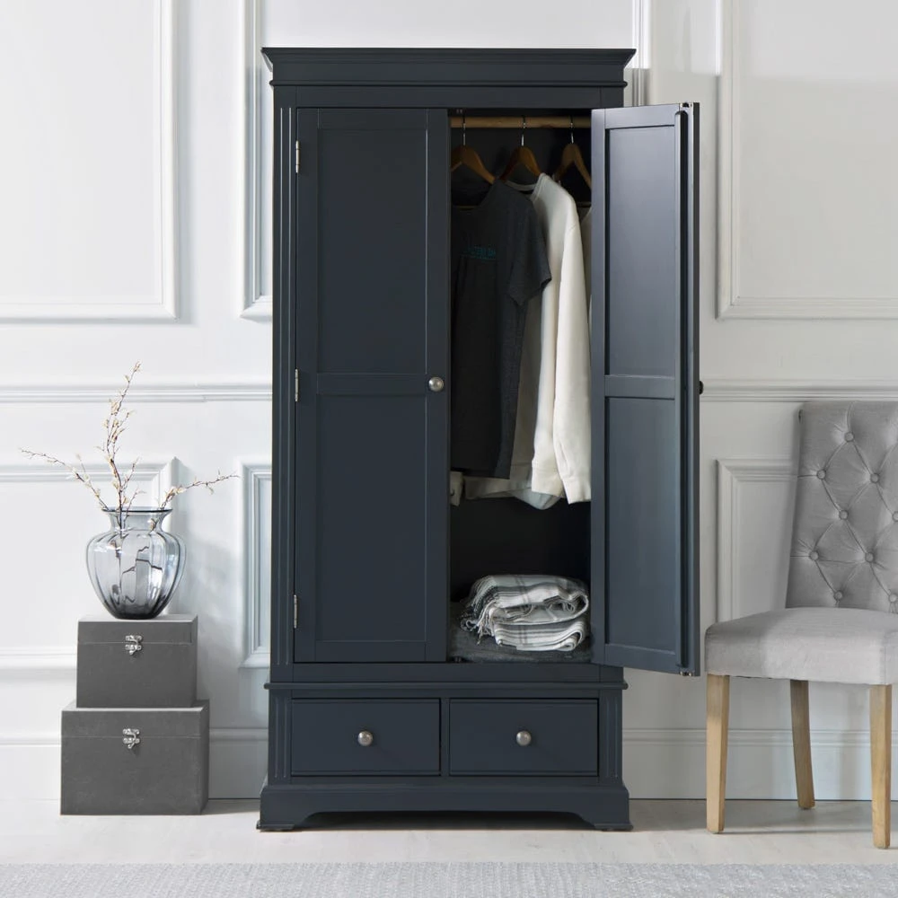 Banbury Midnight Grey Painted 2 Door Wardrobe With Drawers 1 Banbury Midnight Grey Painted 2 Door Wardrobe With Drawers