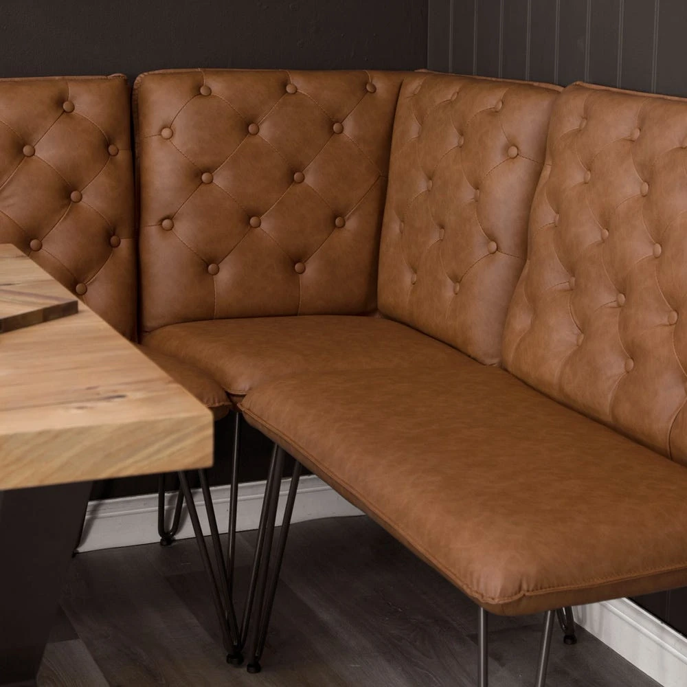 Industrial Tan Studded Back Corner Bench 1 Industrial Tan Studded Back Corner Bench