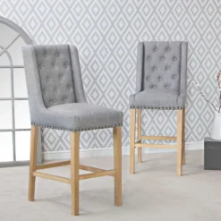 Perugia Light Grey Button Back Bar Stool With Studs