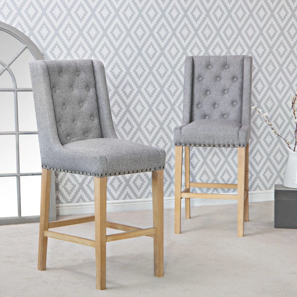 Perugia Light Grey Button Back Bar Stool With Studs 1 Perugia Light Grey Button Back Bar Stool With Studs