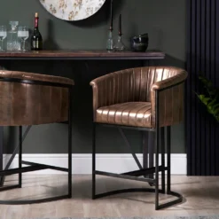 Shoreditch Industrial Chestnut Brown Leather Bar Stool