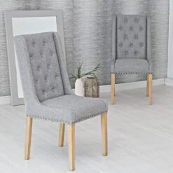 Vienna Light Grey Button Back & Studded Dining Chair