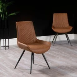 Industrial Tan Honeycomb Pattern Dining Chair