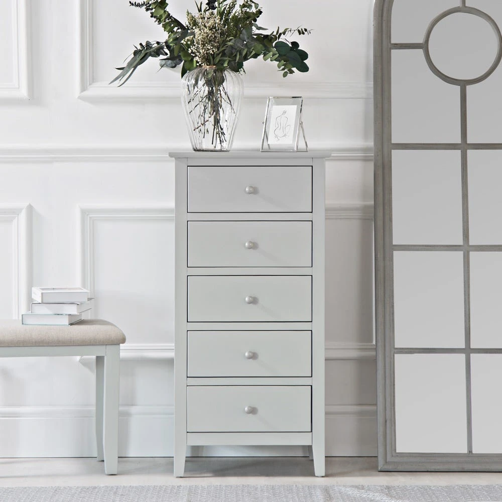 Wilmslow Grey Painted 5 Drawer Tallboy 1 Wilmslow Grey Painted 5 Drawer Tallboy