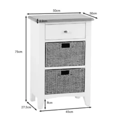 Gloucester White Painted 1 Drawer 2 Wicker Basket Cabinet -Furniture Specialty Store ga c12 dimensions
