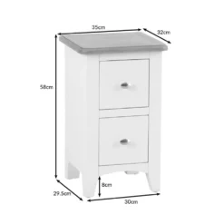 Gloucester Midnight Grey Painted Slim 2 Drawer Bedside Table -Furniture Specialty Store ga sbsc dimensions 1