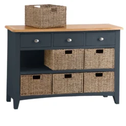 Gloucester Midnight Grey Painted 3 Drawer 6 Wicker Basket Cabinet -Furniture Specialty Store gag c36 w 2