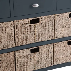 Gloucester Midnight Grey Painted 3 Drawer 6 Wicker Basket Cabinet -Furniture Specialty Store gag c36 w 9