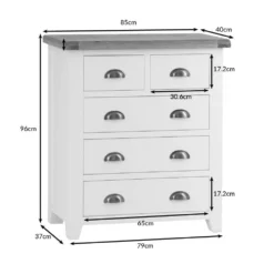 Hampshire Ivory Painted Oak 2 Over 3 Chest -Furniture Specialty Store hampshire2o3dimensions