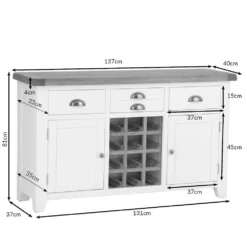Hampshire White Painted Oak Large Sideboard Wine Rack -Furniture Specialty Store hampshiredim lwr