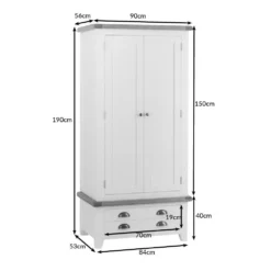 Hampshire Ivory Painted Oak 2 Door Wardrobe With Drawer -Furniture Specialty Store hampshiregwrdimensions