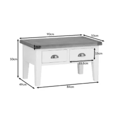 Hampshire White Painted Oak Coffee Table With Drawers -Furniture Specialty Store hampshirelctdimensions 2