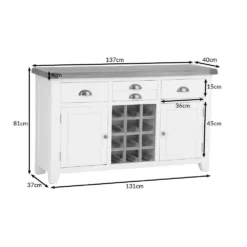 Hampshire Ivory Painted Oak Large Sideboard Wine Rack -Furniture Specialty Store hampshirelwrdimensions 2