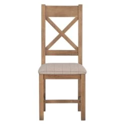 Wessex Smoked Oak Cross Back Dining Chair With Natural Check Seat -Furniture Specialty Store ho cbcf n 11