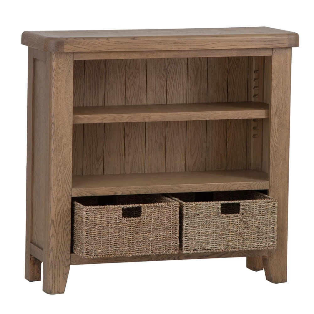 Wessex Smoked Oak Small Bookcase With Wicker Baskets 2 Wessex Smoked Oak Small Bookcase With Wicker Baskets - Image 2