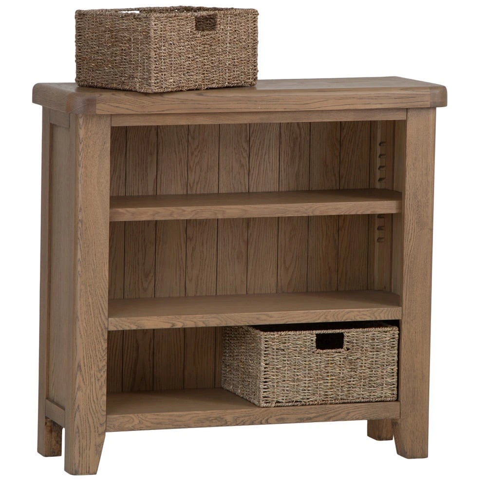 Wessex Smoked Oak Small Bookcase With Wicker Baskets 3 Wessex Smoked Oak Small Bookcase With Wicker Baskets - Image 3