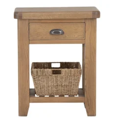 Wessex Smoked Oak Telephone Table With Wicker Basket -Furniture Specialty Store ho tel 11