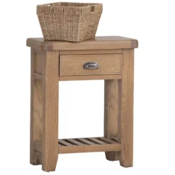 Wessex Smoked Oak Telephone Table With Wicker Basket -Furniture Specialty Store ho tel 3