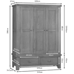 Wessex Smoked Oak 3 Door Wardrobe -Furniture Specialty Store ho3dr