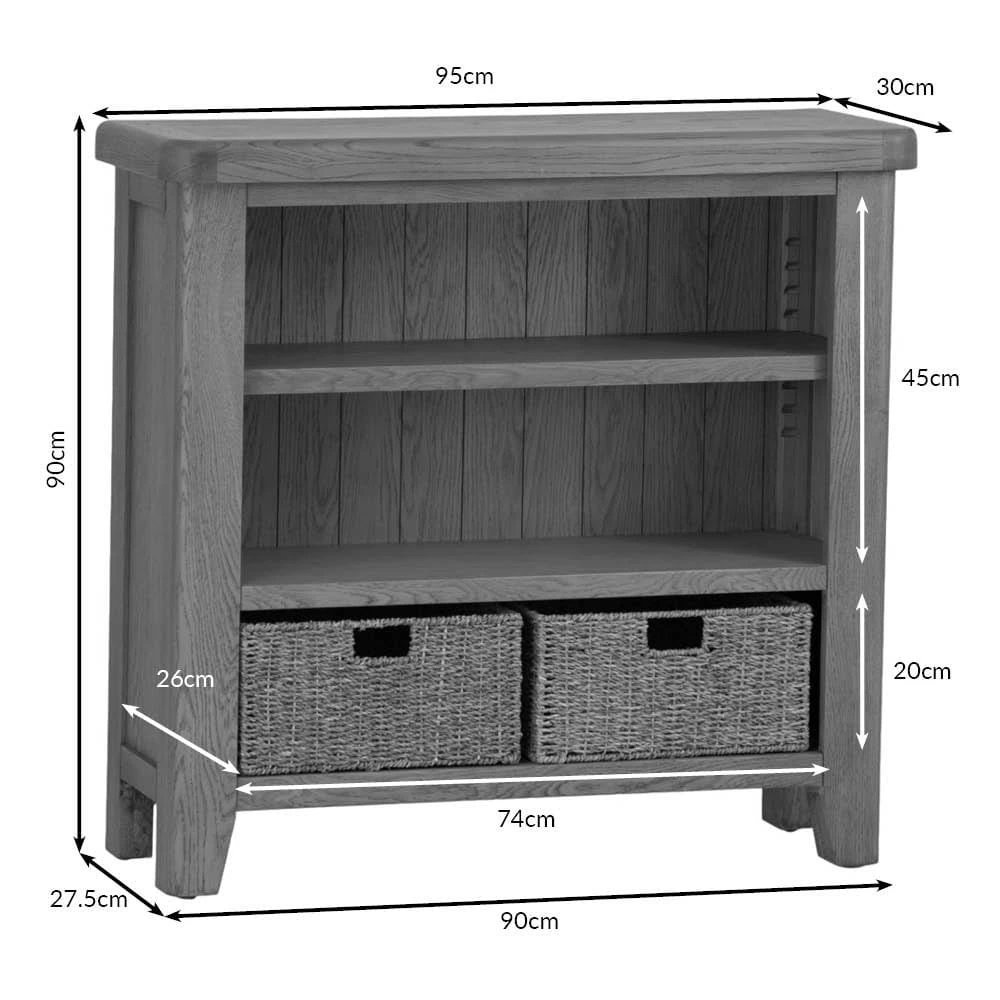 Wessex Smoked Oak Small Bookcase With Wicker Baskets 12 Wessex Smoked Oak Small Bookcase With Wicker Baskets - Image 12