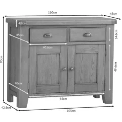 Wessex Smoked Oak Small 2 Drawer 2 Door Sideboard -Furniture Specialty Store ho sts1
