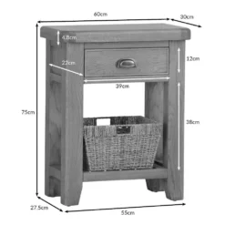 Wessex Smoked Oak Telephone Table With Wicker Basket -Furniture Specialty Store ho tel1