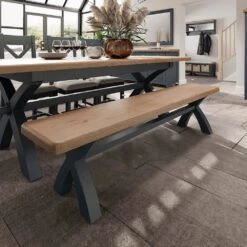 Wessex Smoked Oak Blue Painted 2.0m Cross Leg Bench