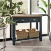 Wessex Smoked Oak Blue Painted Console Table With Wicker Baskets